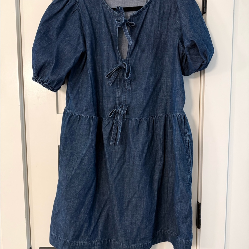 LOFT  Denim Tie-Front Dress in Navy